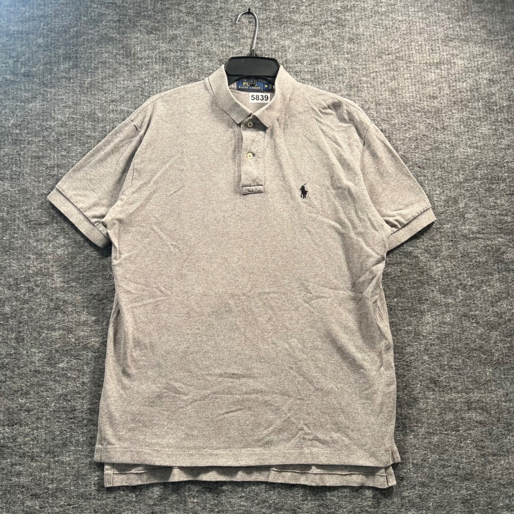 Polo Ralph Lauren Mens Grey Short Sleeve Pique Polo Shirt Size M Pony Logo
